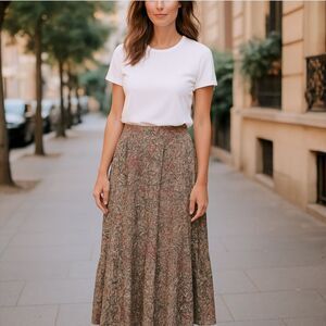 Liz Claiborne Green Tan Tiered Maxi Skirt sz Small